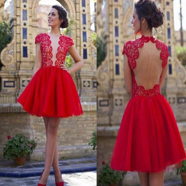 popular red open back sexy with short sleeve cocktail homecoming dress ...