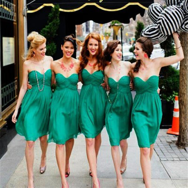 Simple Cheap Chiffon Sweet Heart Knee Length Green Bridesmaid