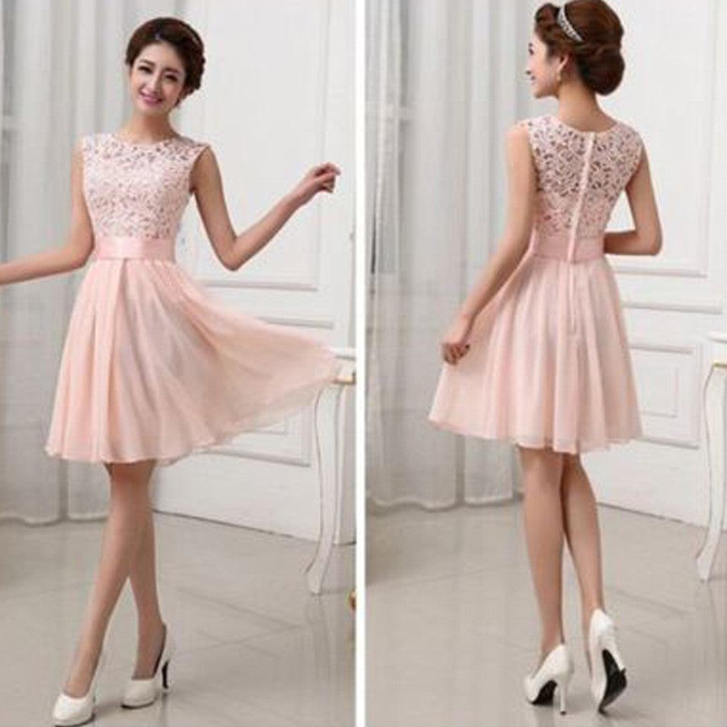 pink lace knee length dress