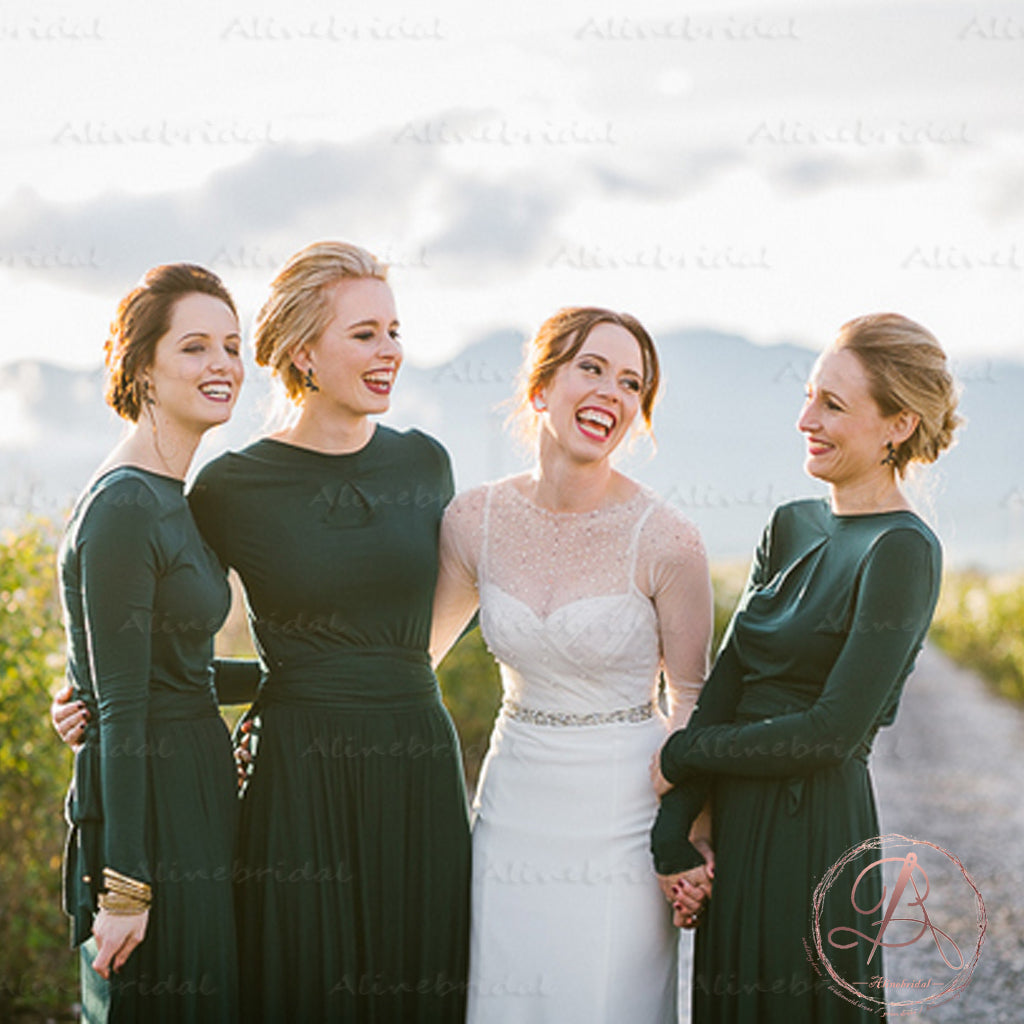 long sleeve bridesmaid dresses green