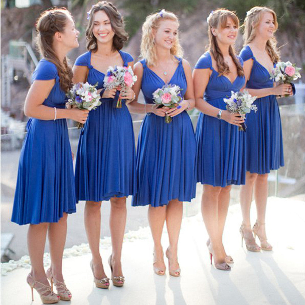 Royal Blue Short Convertible Jersey Bridesmaid Dresses For Summer Wedd ...