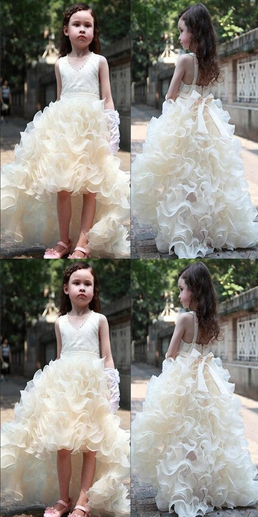 V-neck Hi-low Ivory Flower Girl Dresses, Cute Cheap Tutu Dresses, FG01 ...