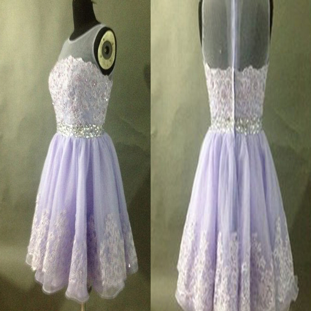 Lilac see through tulle cute appliques freshman homecoming prom dress ...