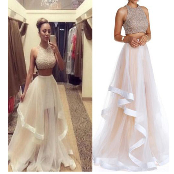 Two Pieces Beaded Unique Charming Vintage Formal Evening Prom Dresses ...