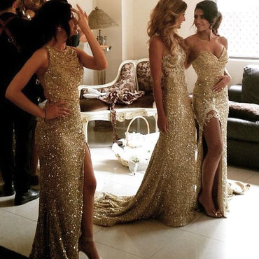 sexy gold bridesmaid dresses