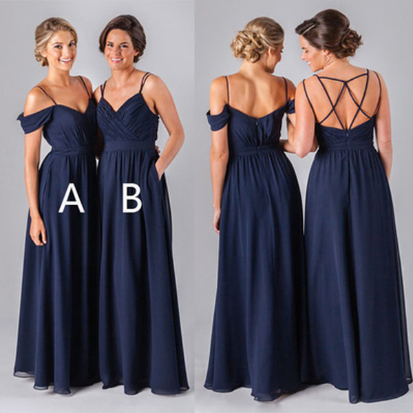 Mismatched Different Styles Chiffon Navy Blue Floor-Length A Line Form ...
