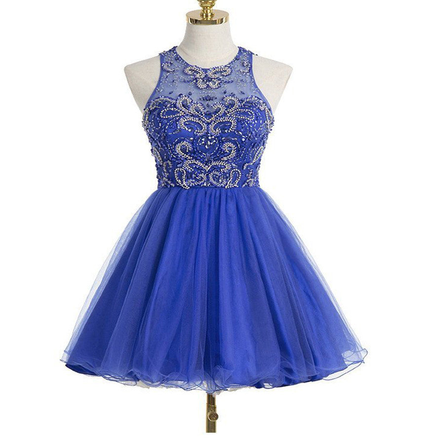 Royal Blue Sexy Open back Halter Beaded homecoming prom dresses, CM002 ...