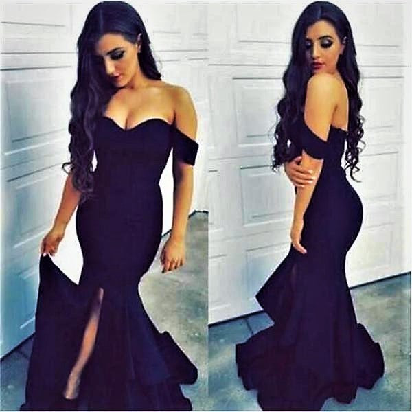 Long Off Shoulder Mermaid Side Slit Sexy Cocktail Evening Party Prom D ...