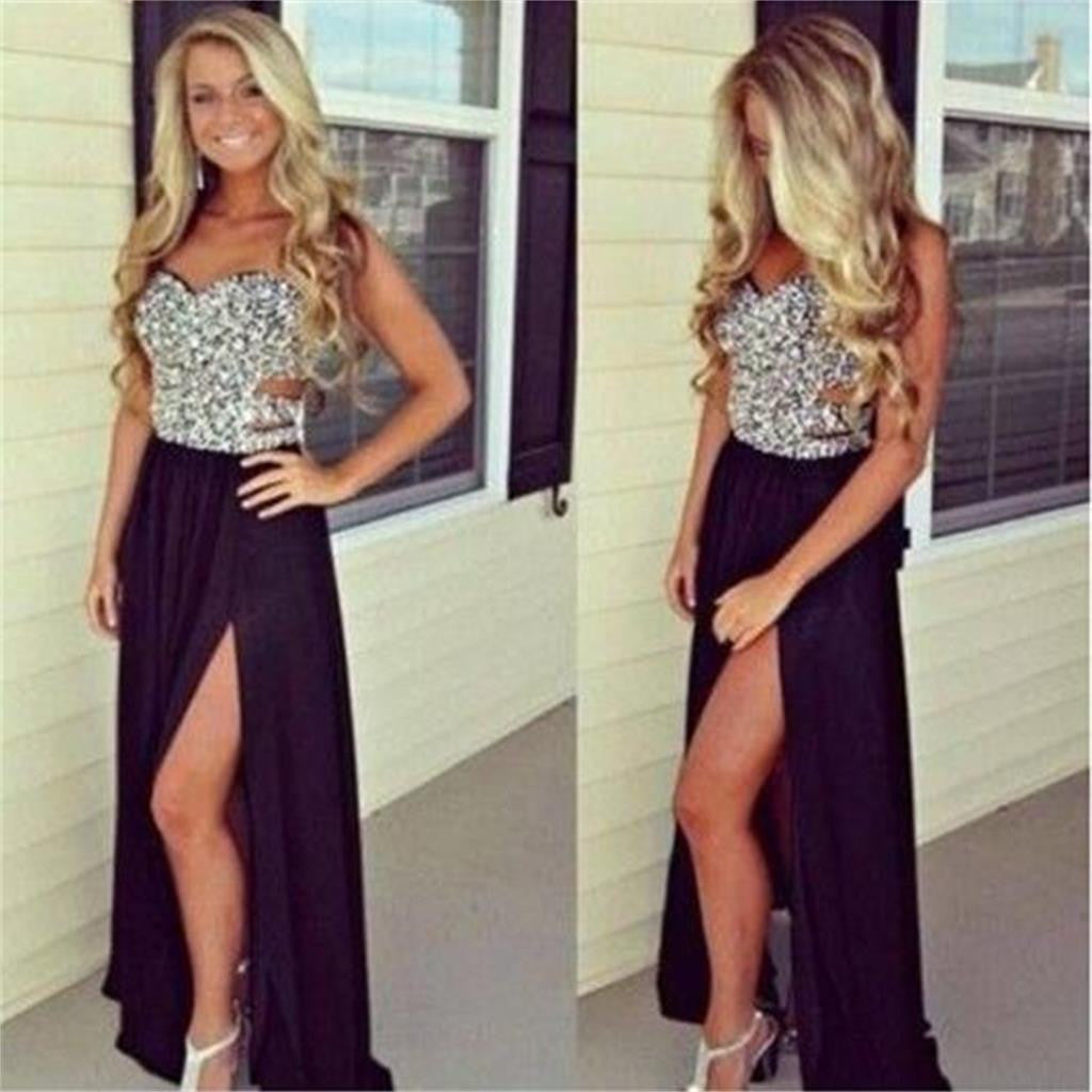 black prom dress with slits on the side