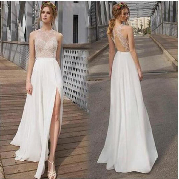 Long Sheath Open Back Prom Dress Sexy Side Slit Prom Dress Cheap