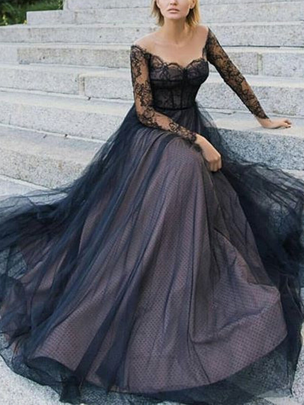 off the shoulder prom dress with sleeves