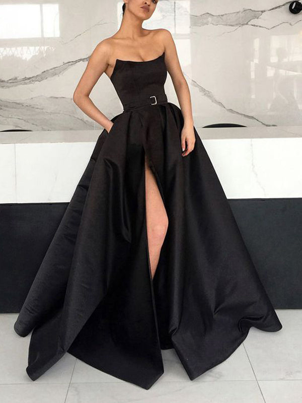 satin strapless gown