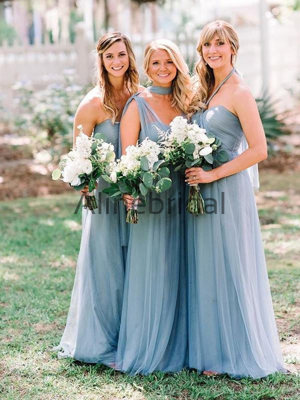 Dusty Blue Tulle Convertible A-line Long Bridesmaid Dresses, AB4050 ...