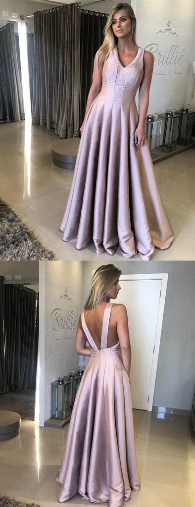 Dusty Pink Sleeveless A-line Satin Simple Prom Dresses.PD00252 ...