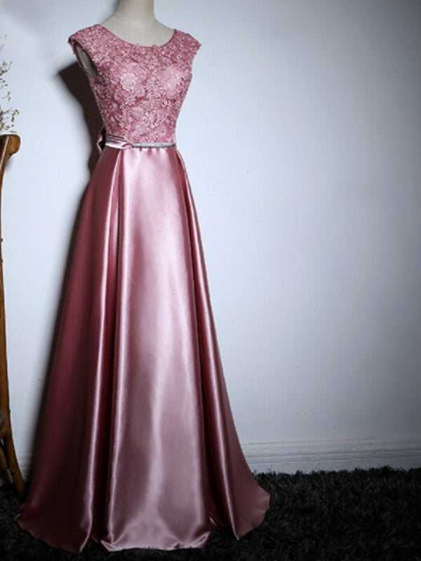 Elegant Purple Lace Satin With Bow Knot V-back Sleeveless A-line Prom ...