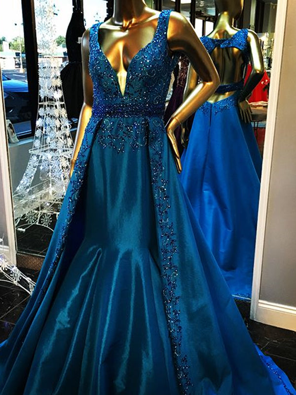 Gorgeous Royal Blue Beading Rhinestone Ball Gown Backless Formal Eveni