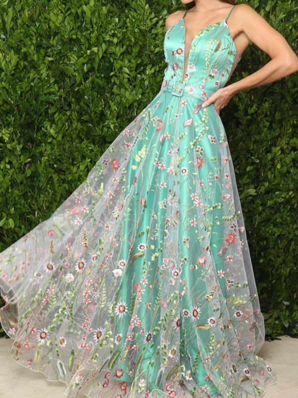 green floral prom dress