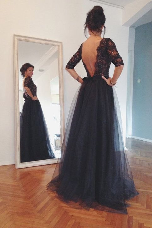 black backless ball gown