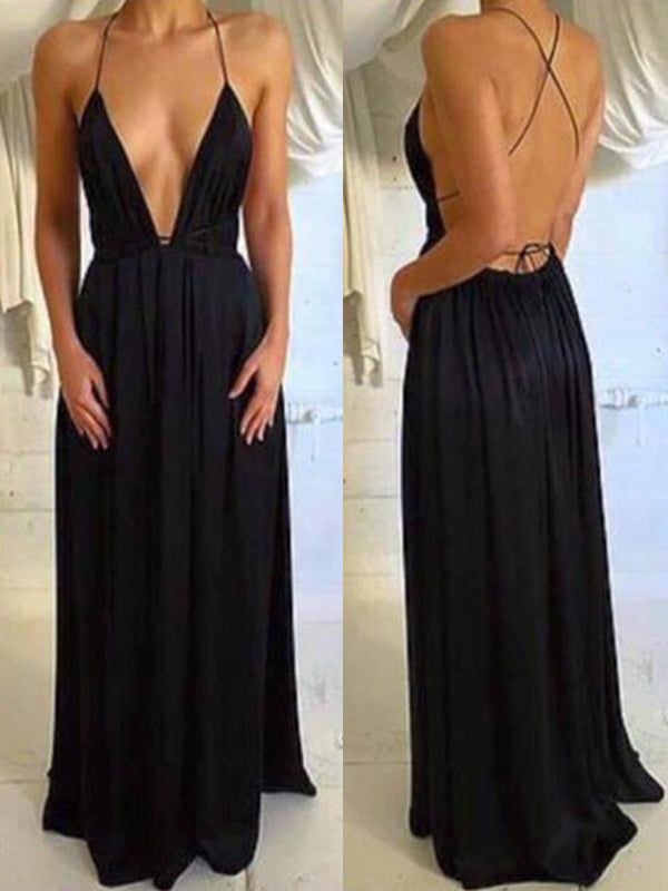 long black open back dress