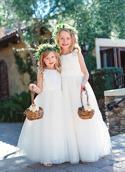 Long Ivory Simple Tulle Satin Flower Girl Dresses, FGS057 – AlineBridal