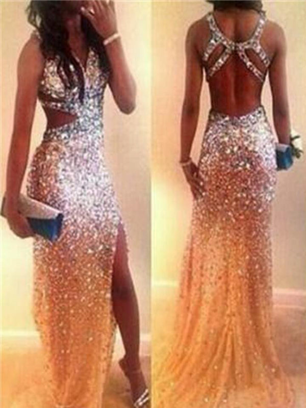 Long Open Back Gorgeous Sparkly Unique Most popular Evening Party Prom ...