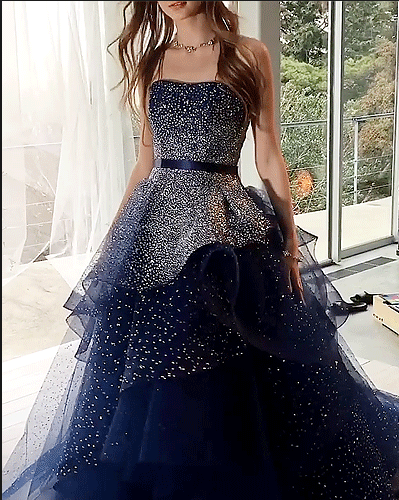 navy and silver prom dress