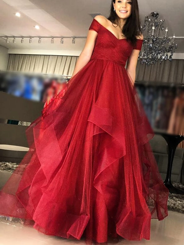 red ruffle prom dress