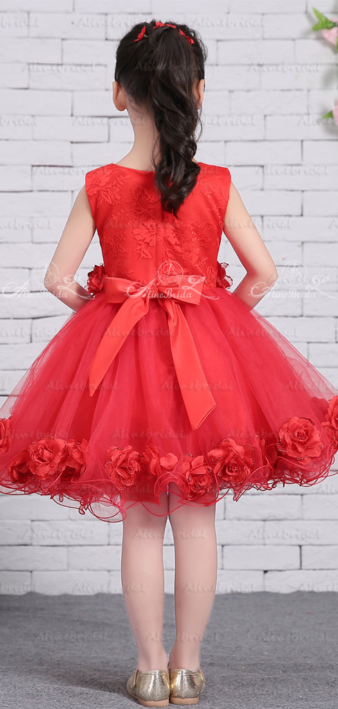 Red Tulle Rhinestone Applique Handmade Flower Sash Flower Girl Dresses ...