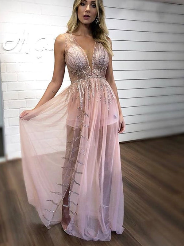silver and pink prom dress