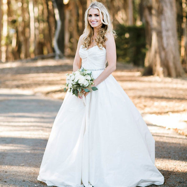 ivory satin ball gown wedding dress