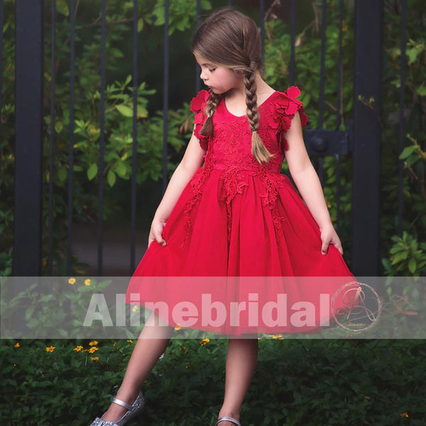 Sweet Red Appliques Tulle Pretty Sleeveless Short Flower Girl Dresses ...