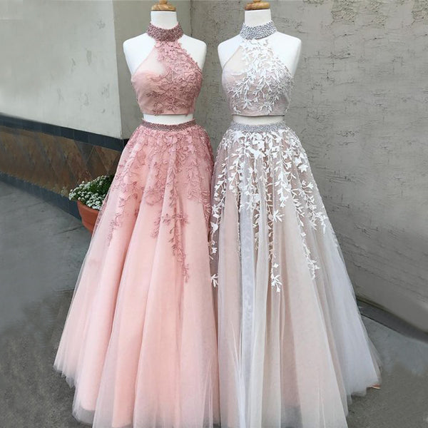 pink beaded prom dress