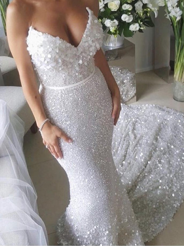 white sequin wedding dress