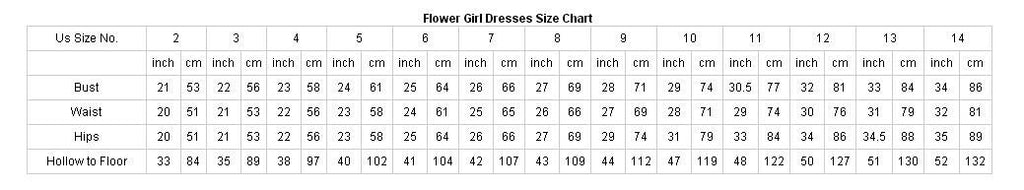 Flower Girl Dress Size Chart
