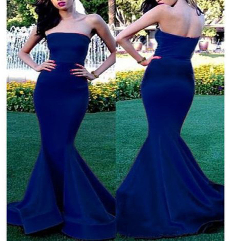 Long Royal Blue Strapless Simple Mermaid Sexy Evening Prom Gown Dresse Alinebridal 9394