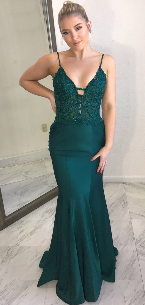 Sexy Hunter green Spaghetti Strap Open Back Mermaid Long Evening Prom ...