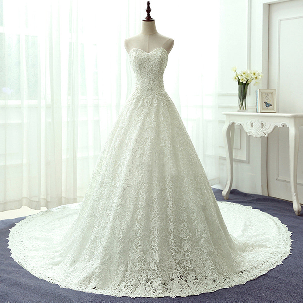 Vintage Ivory Lace Beading A-line Sweetheart Strapless Lace Up Back Go ...