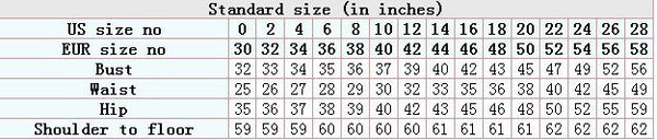 Bridal Dress Size Chart