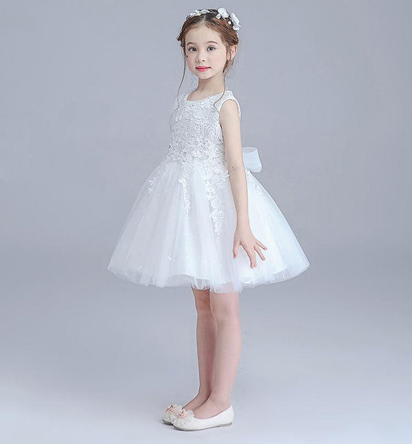 Ivory Round Neck Lace Tulle Flower Girl Dresses, Zip up Cute Little Gi ...