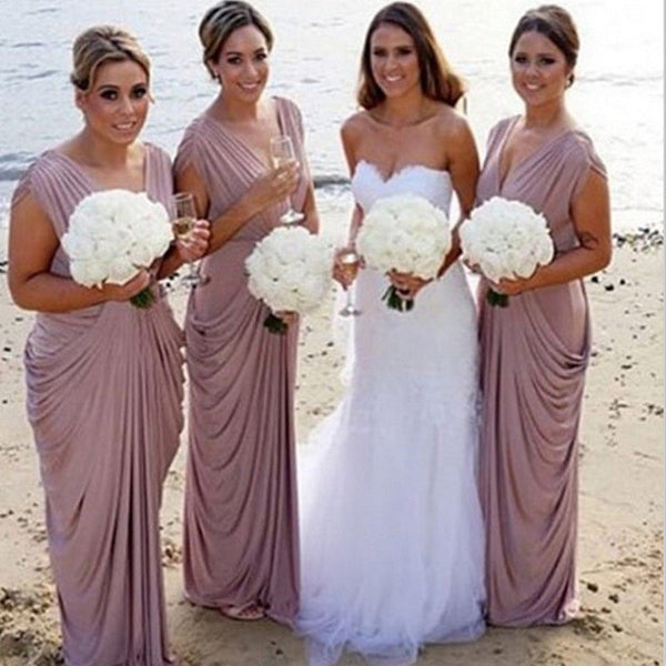  Jersey  V Neck Long Charming Beach Wedding  Bridesmaid  