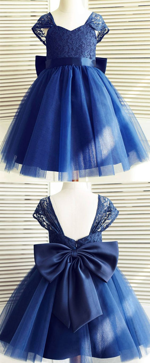 Royal Blue Cap Sleeves Lovely Weding Little Girl Flower Girl Dresses w ...
