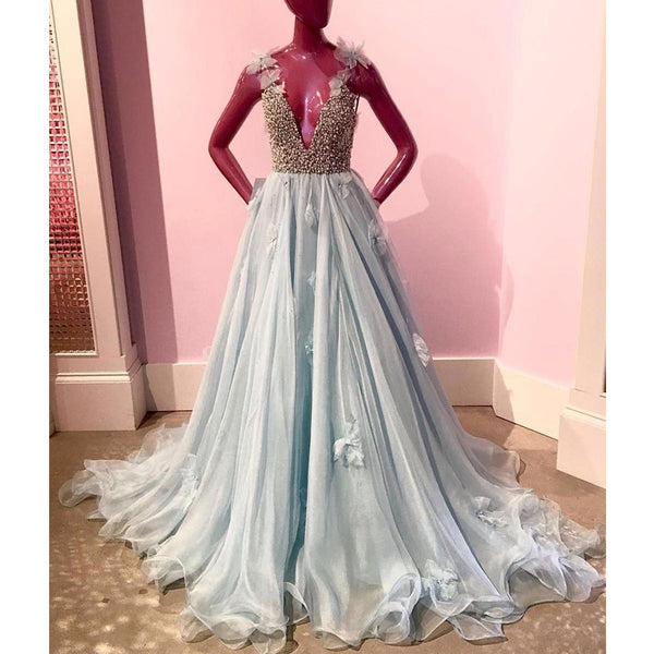 Blue Charming Beaded Top V Neck Affordable Long Prom Dresses, WG798 ...