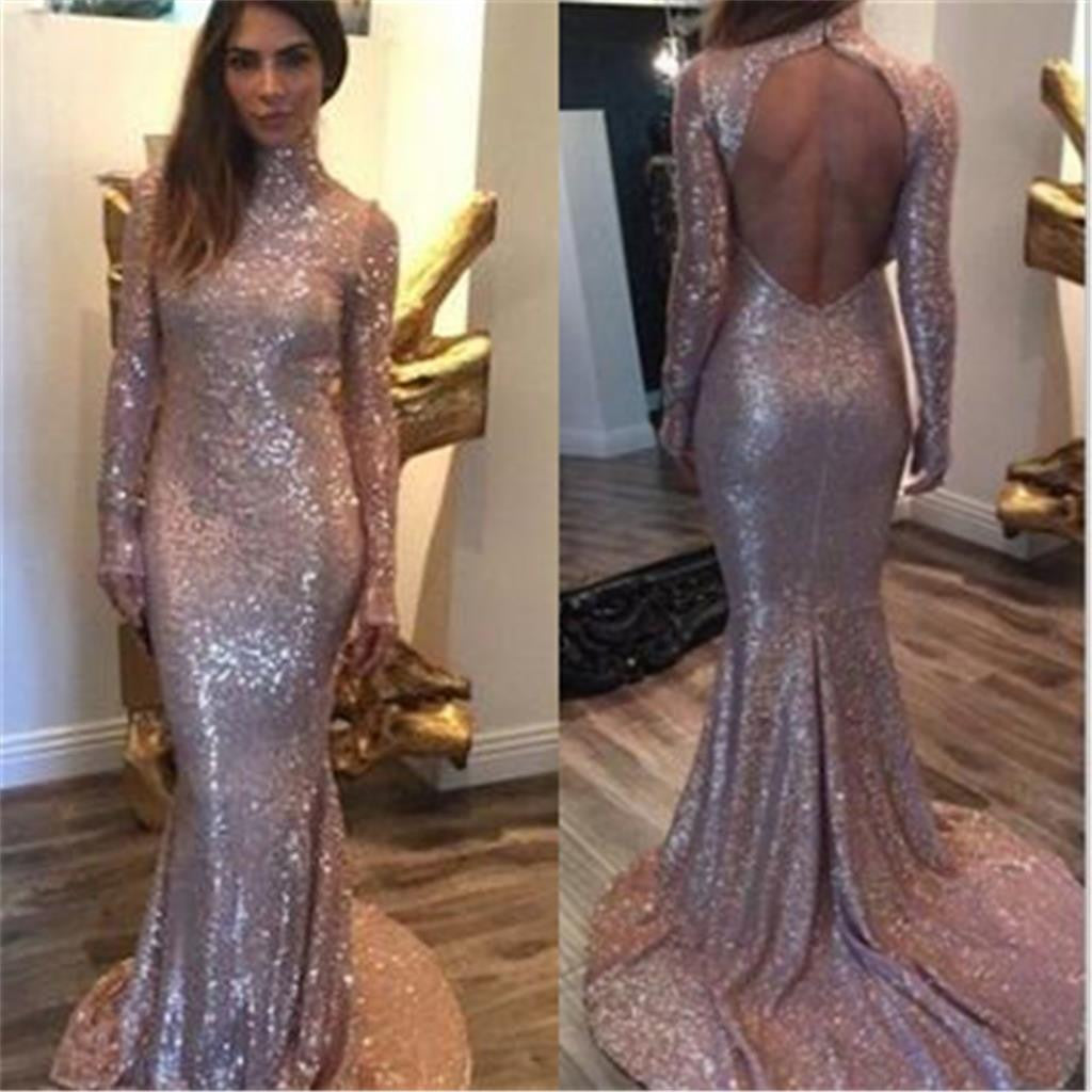 long sleeve turtleneck prom dress