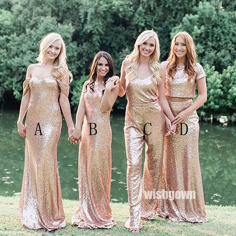 champagne gold sequin bridesmaid dresses