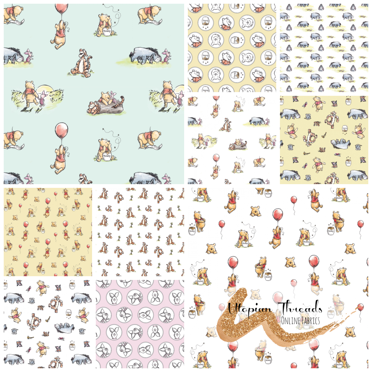 Springs Creative - Winnie The Pooh and Balloon Friends - Authentic Disney  Licensed Fabric - Cotton Quilting 1 1/3 Yard piece