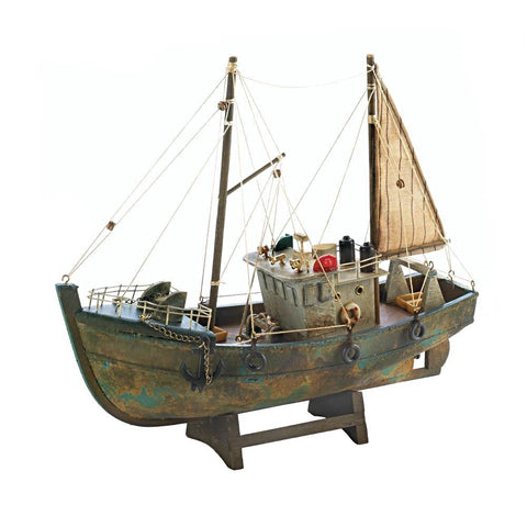 Model Fishing Cutter Nautical Boat Decor Office Man Cave Wood Ocean Boat With Sails Free Shipping