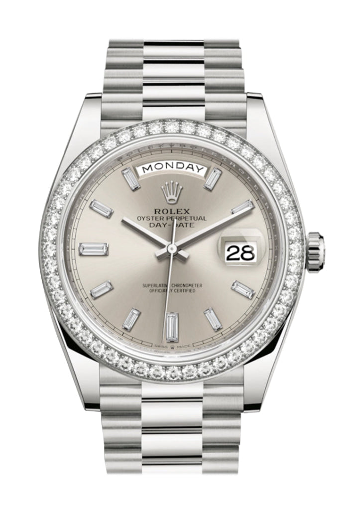 rolex day date white gold silver dial