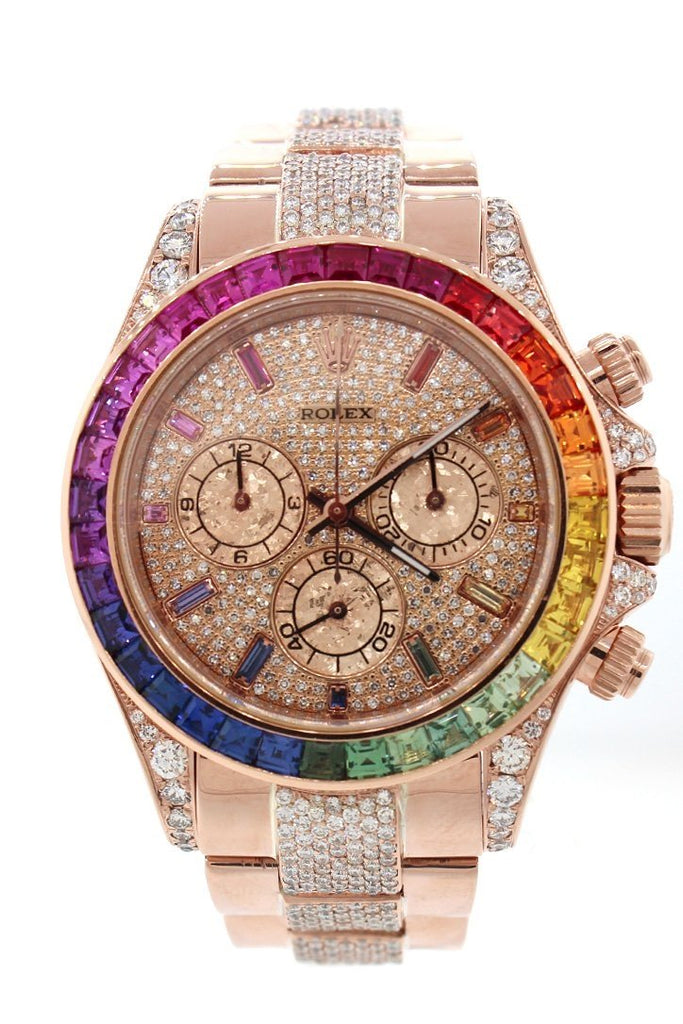 rolex cosmograph daytona white gold rainbow diamond bezel