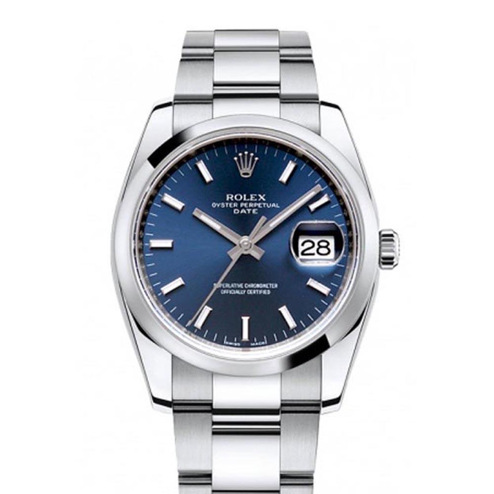 silver and blue rolex
