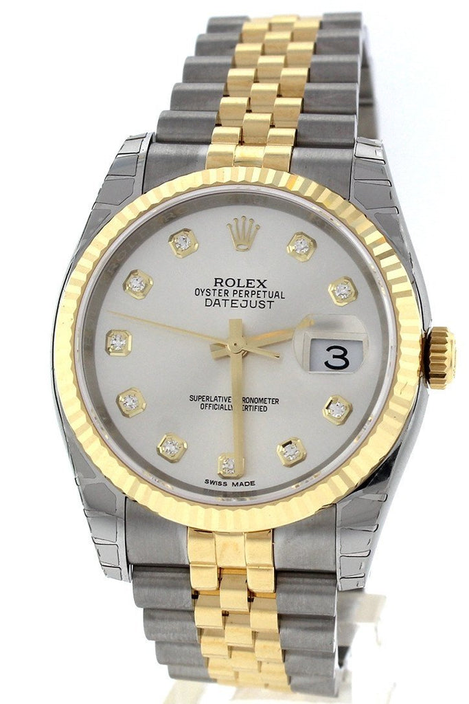 rolex datejust 36 silver diamond dial